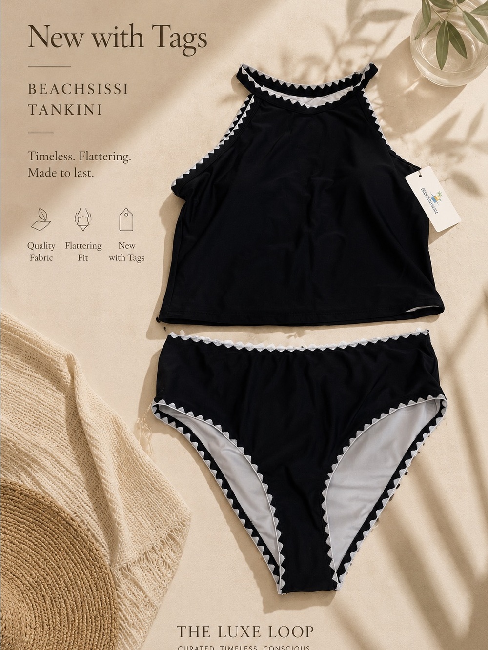 BeachSissi Black Tankini Set with White Trim